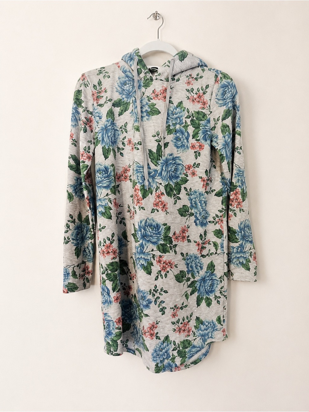 Joe Boxer Gray and Blue Floral Sweatshirt Dress Large L
